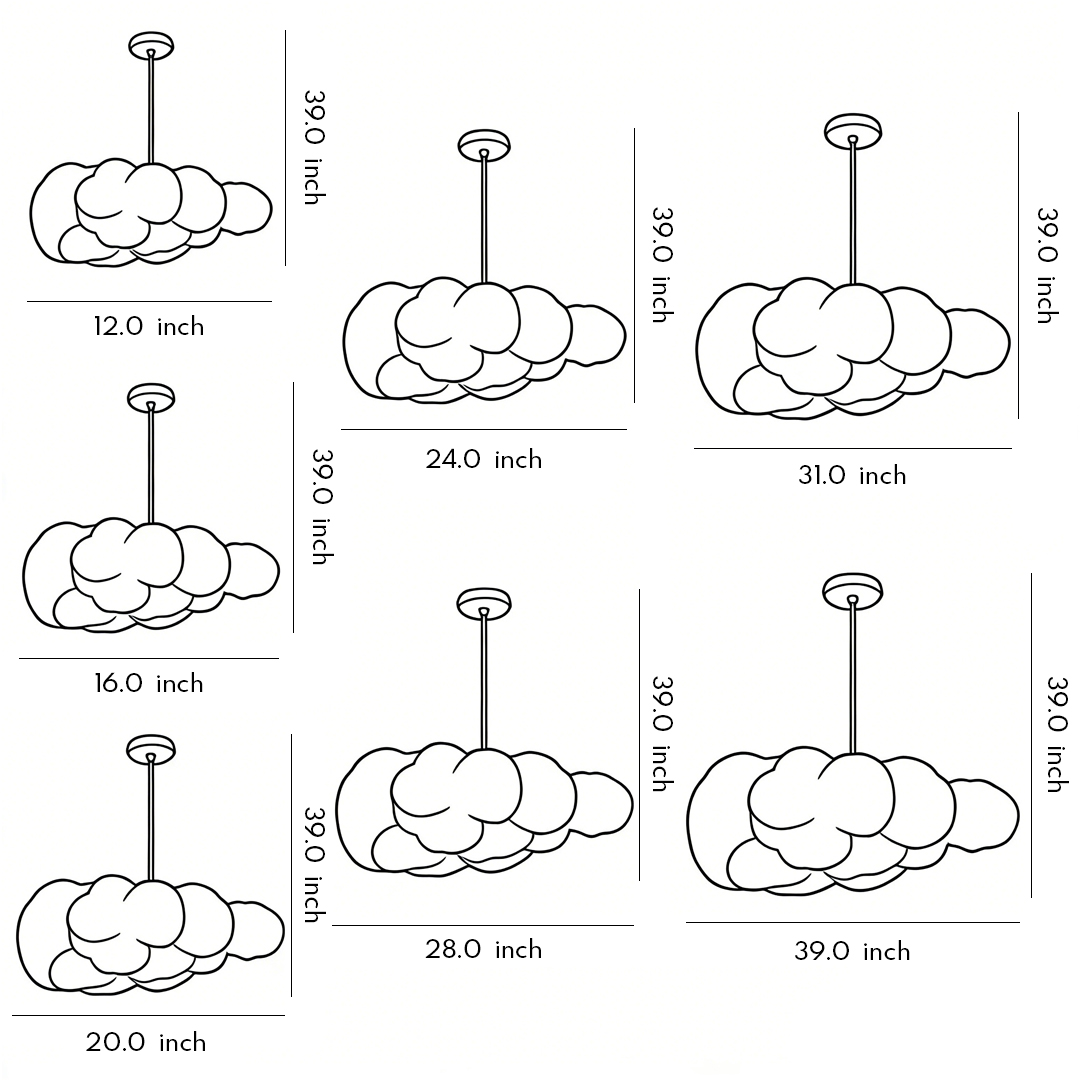 Product size chart of seven specifications of cloud like pendant light​