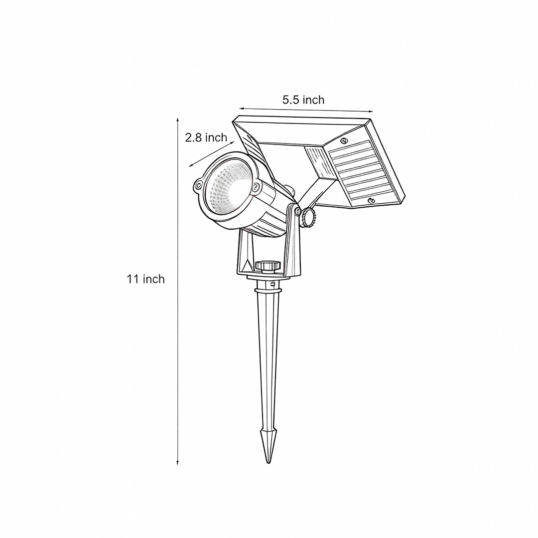 Dimensions of three specifications of ground spike solar lights Product dimensions 11inch*2.8inch*5.5inch