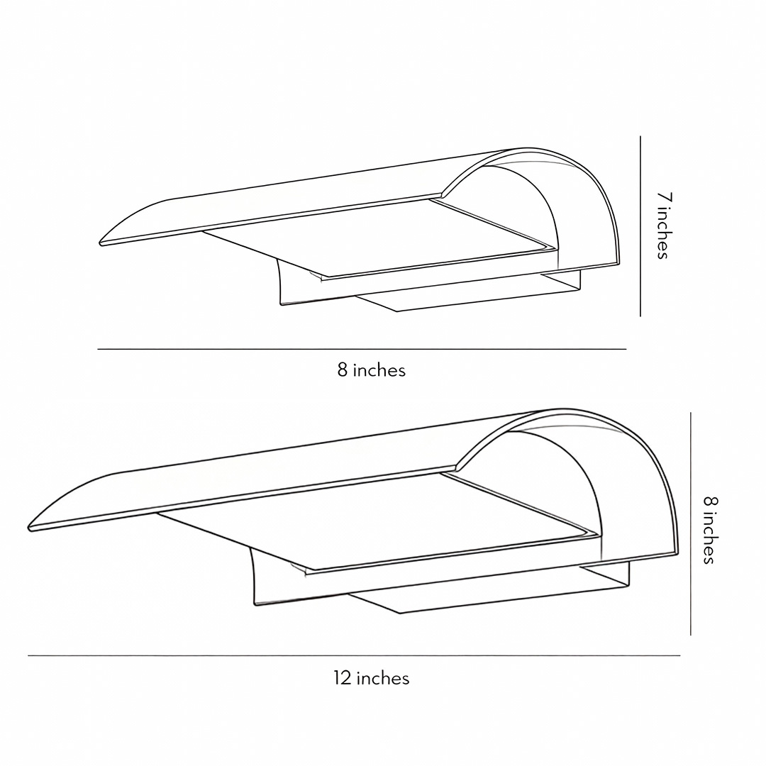 Two specifications and dimension drawings of exterior down wall lights Product dimension drawings
