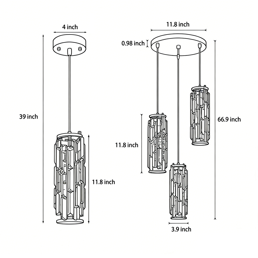 Dimensions of two specifications of Mini Crystal Pendant Light Product dimensions