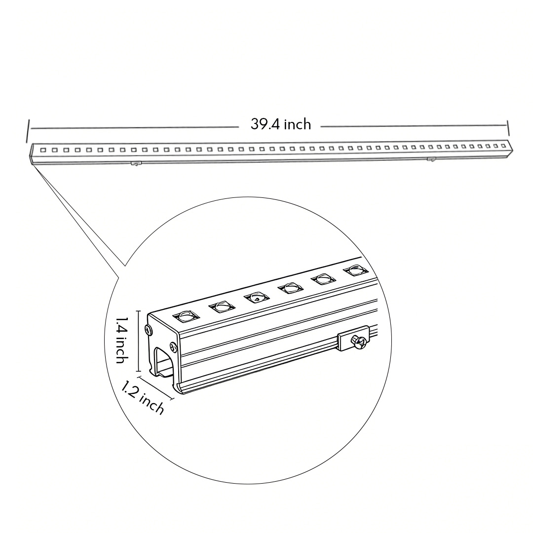 Specifications and dimensions of led building facade lighting product dimensions 39.4inch*1.2inch*1.4inch