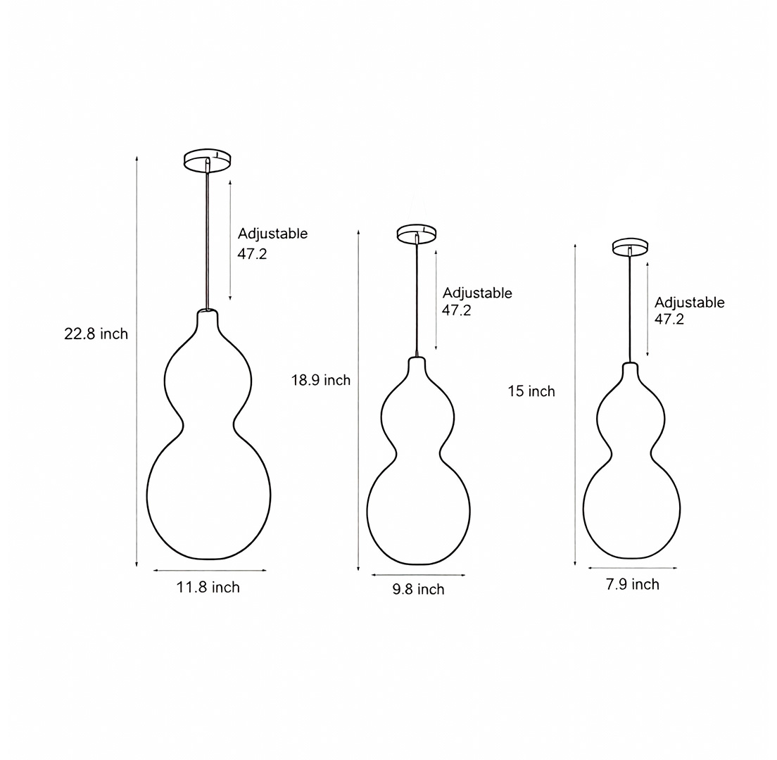 Product size chart of three specifications of modern rattan pendant light