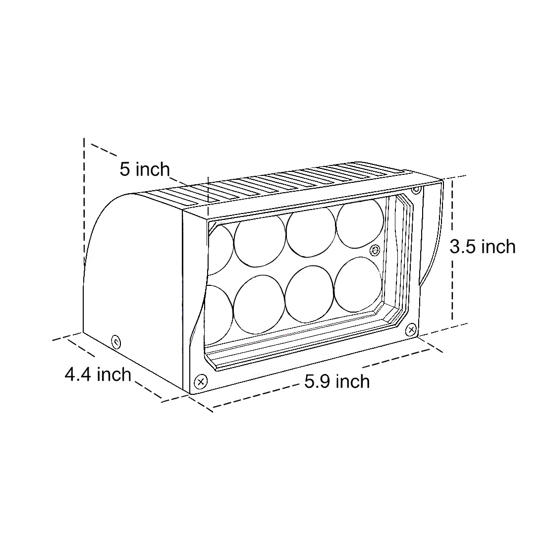 Specifications and dimensions of facade spot lights Product dimensions 4.4inch*5.9inch*3.5inch*5inch
