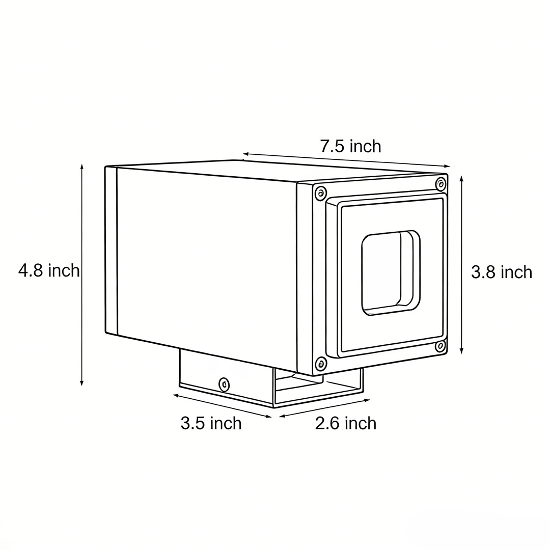 Specification and dimension drawing of narrow beam wall scope​Product dimension drawing 4.8inch*7.5inch*3.8inch