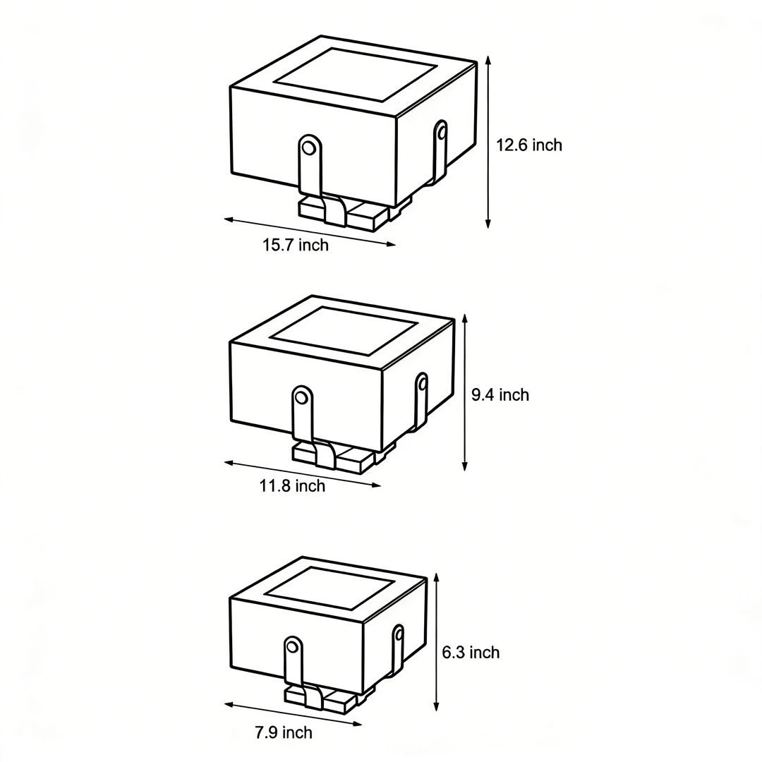Product size drawings of three specifications of outdoor brick pillar lights
