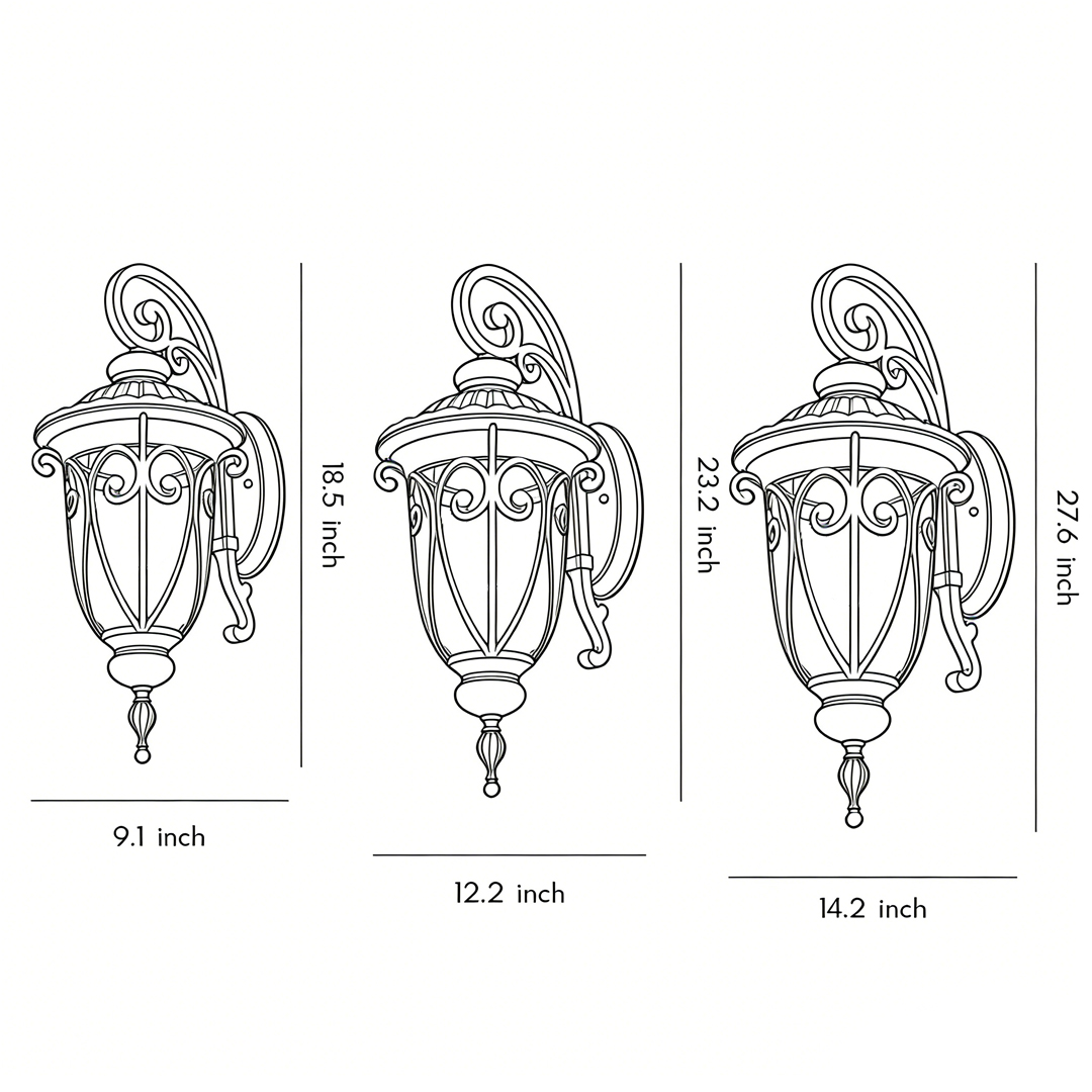 Black outdoor lantern sconce modern waterproof glass light - three sizes available