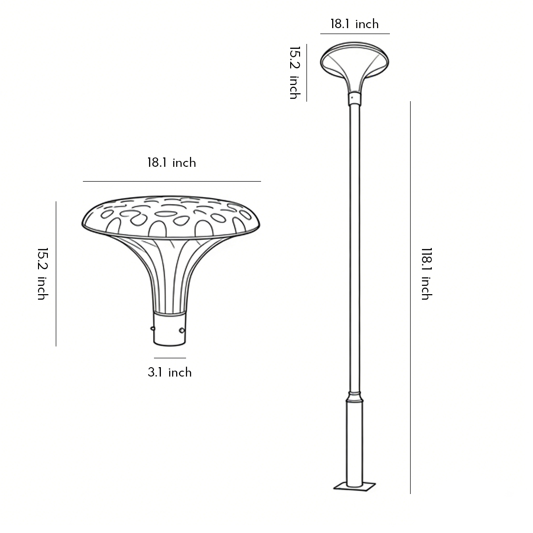 Product size chart of ufo solar street light​​ 18.1inch*15.2inch*118.1inch