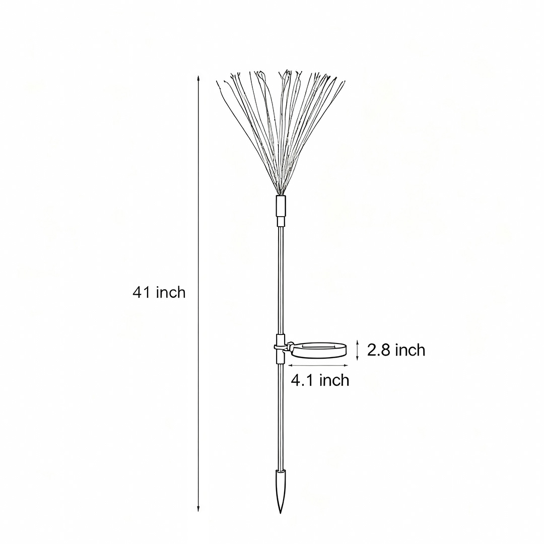 Product size chart of starburst garden lights​​ 41inch, 4.1inch*2.8inch