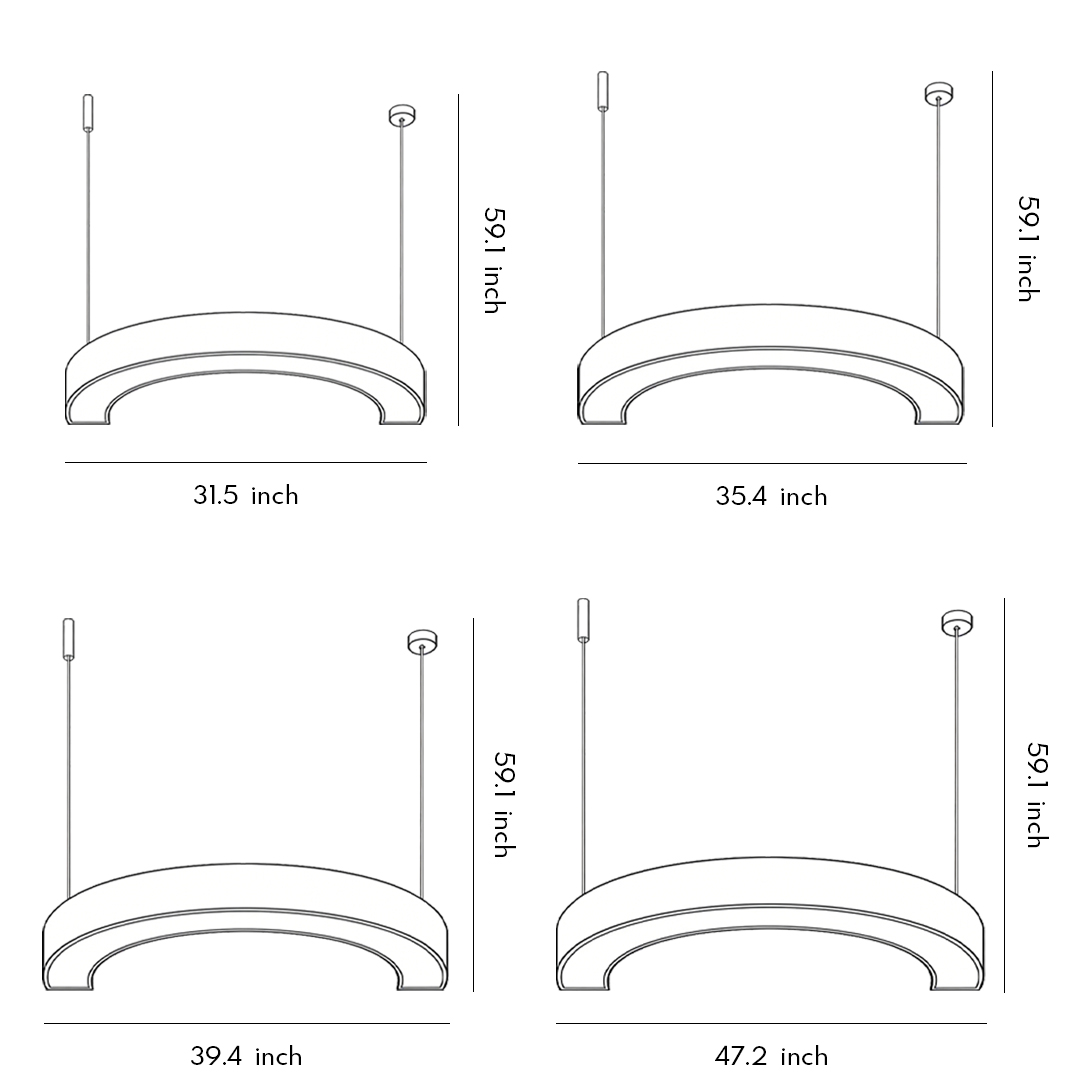 Product dimension drawings of si specifications of c shape pendant light