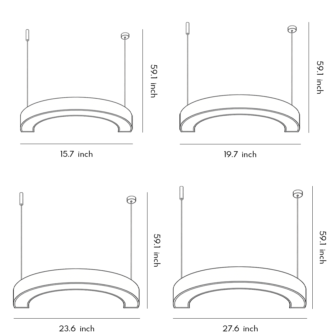 Product dimension drawings of si specifications of c shape pendant light