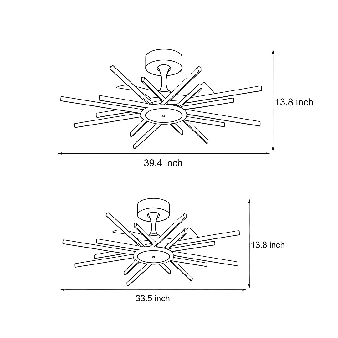 Product size drawings of two specifications of creative ceiling fan light