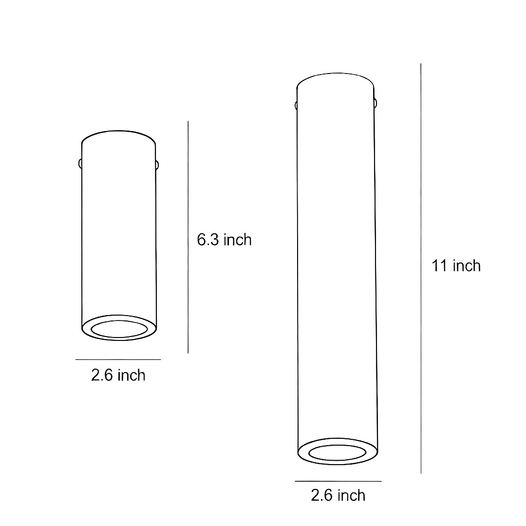 Product size drawings of two specifications of cylinder downlight