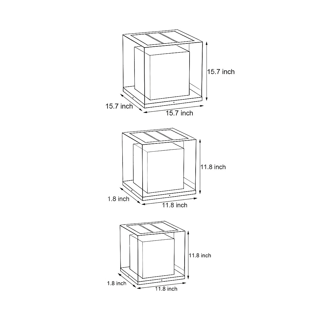 Dimensional drawings of three specifications of gate pillar lights