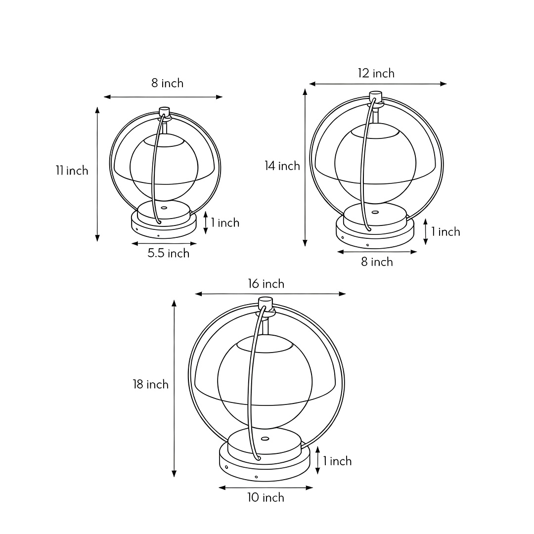 Product size chart of three specifications of led pillar lights outdoor
