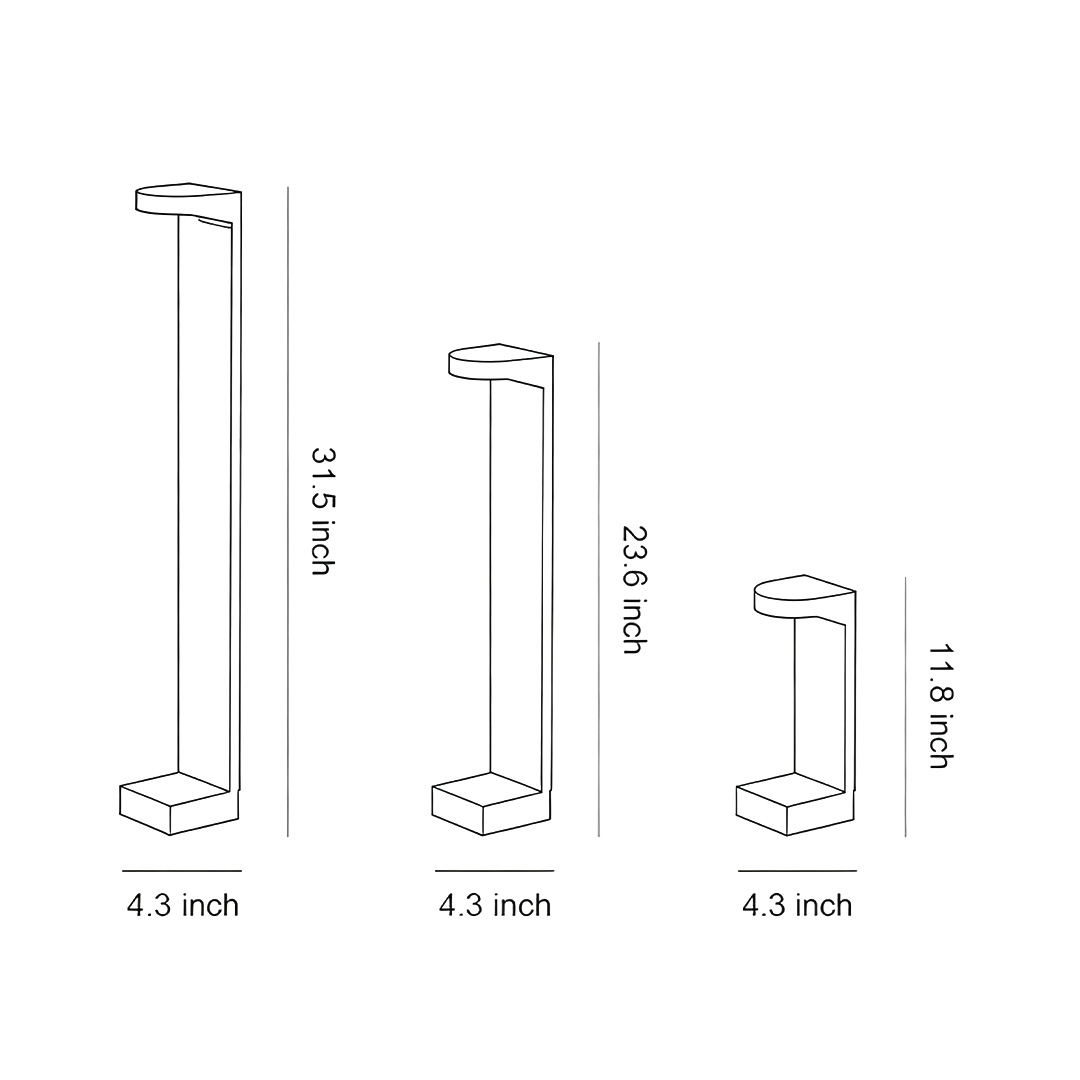 Dimensions of three products of landscape pathway lights
