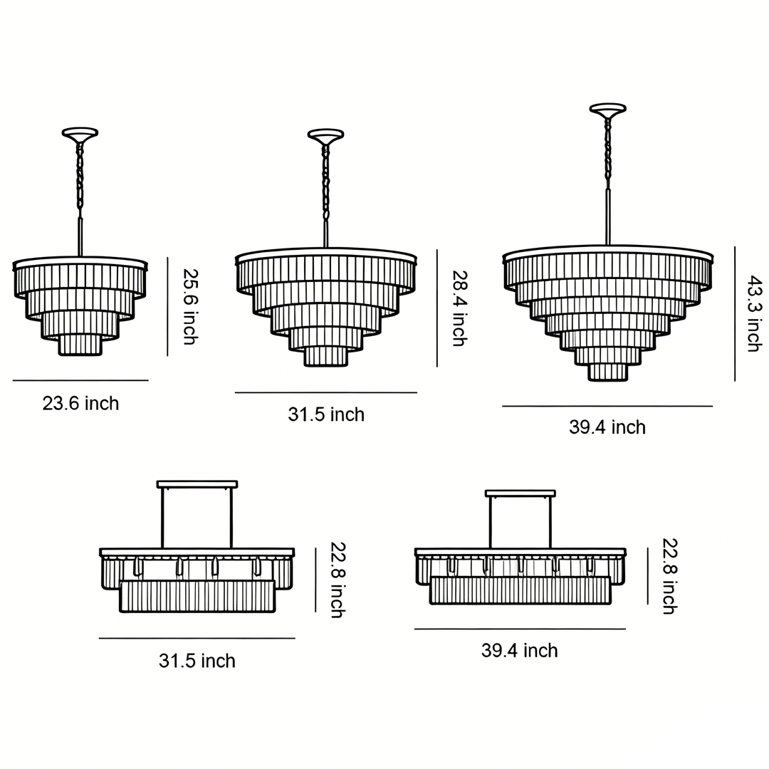 Product size diagram of five specifications of modern forms chandelier