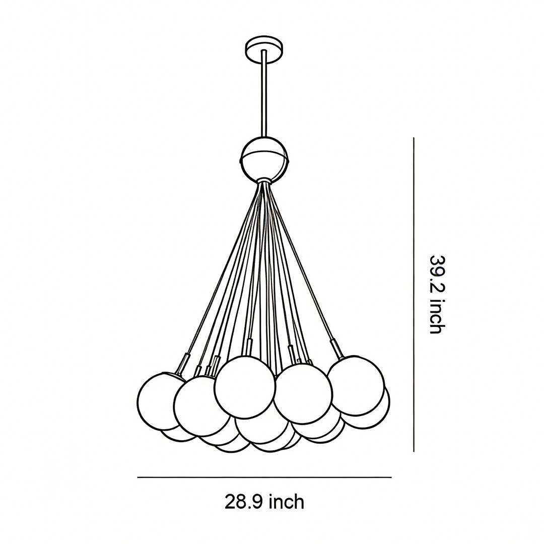 Product size chart of bubble glass chandelier 39.2inch*28.9inch