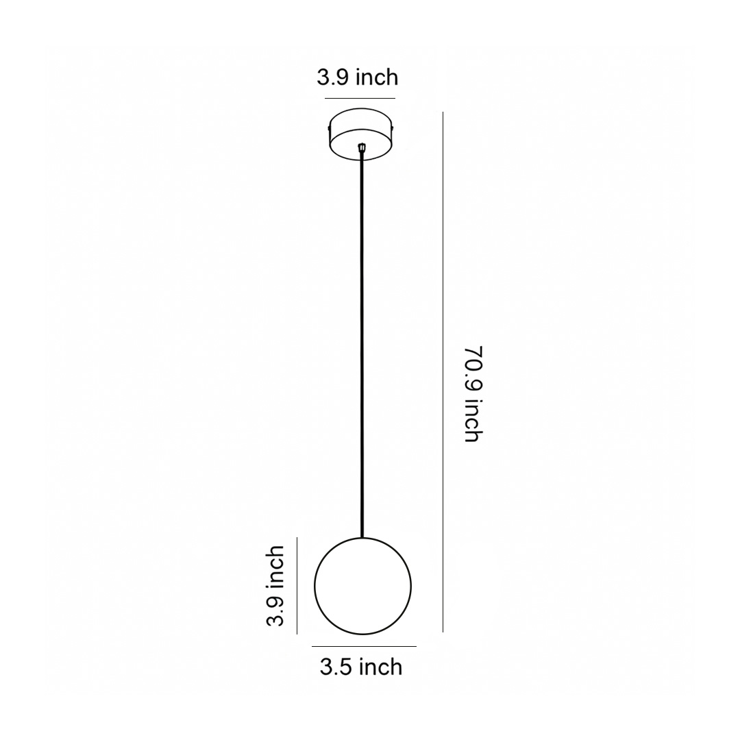 Product size chart of metal pendant lights 3.9inch*3.5inch*70.9inch