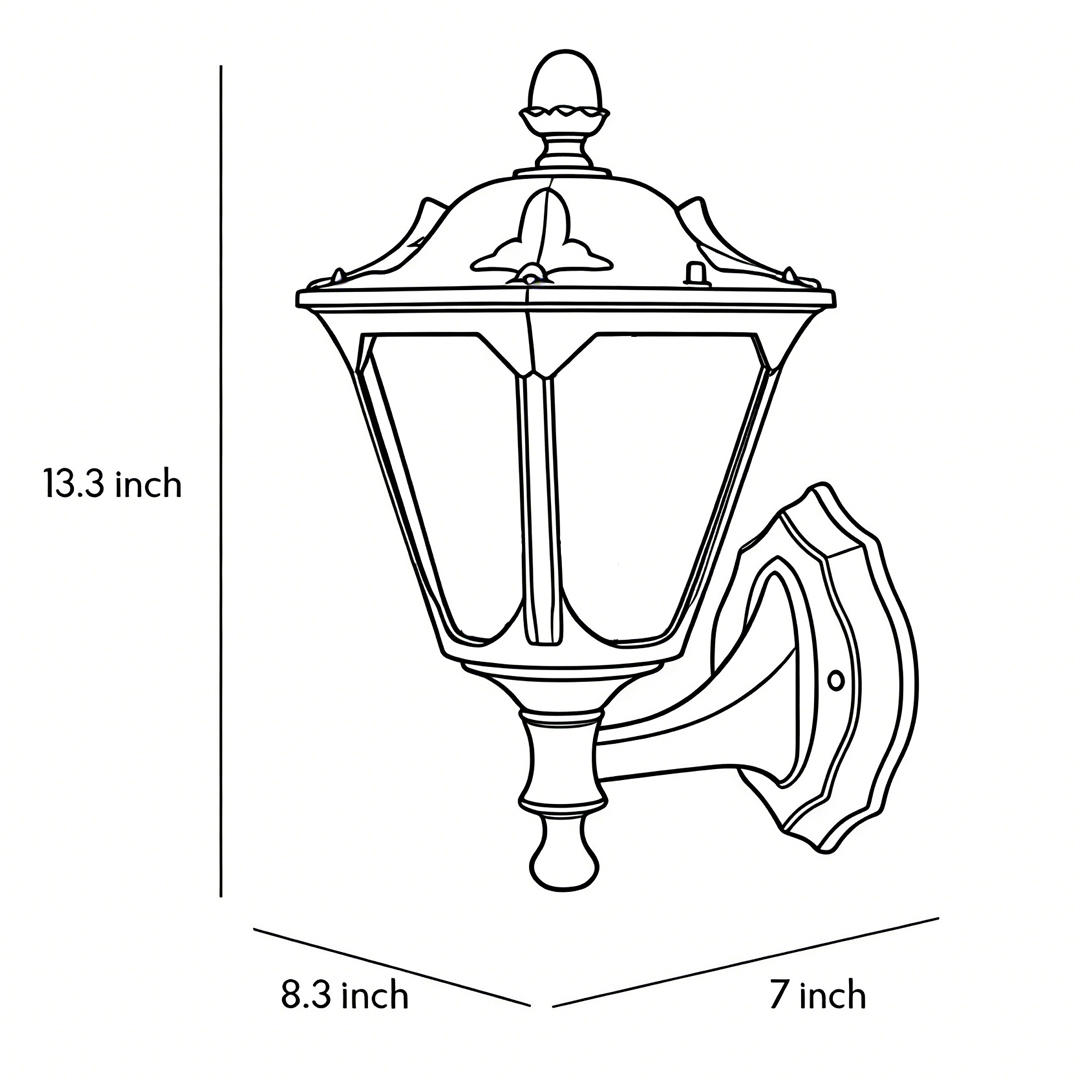 Product size chart of outdoor light for wall 7inch*8.3iinch*13.3inch
