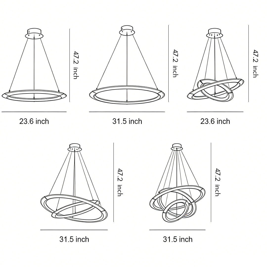 Product size chart of five specifications of modern round chandelier