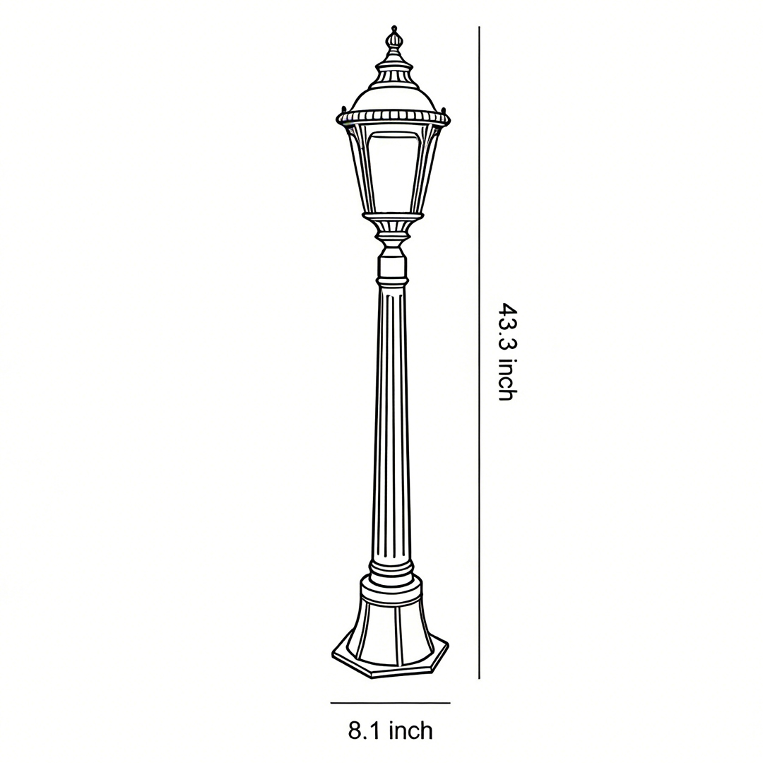 Product size chart of decorative post light 43.3inch*8.1inch
