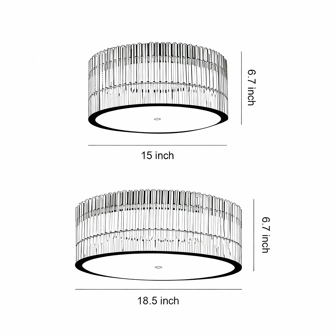 Product dimensions of two specifications of crystal flush mount ceiling lights