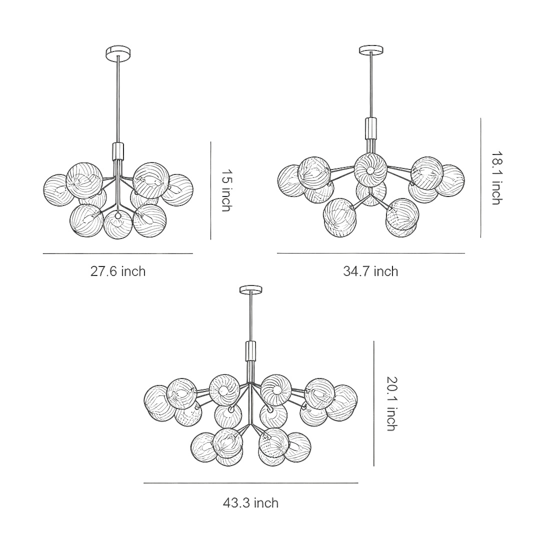 Product size chart of three specifications of luxury modern chandeliers