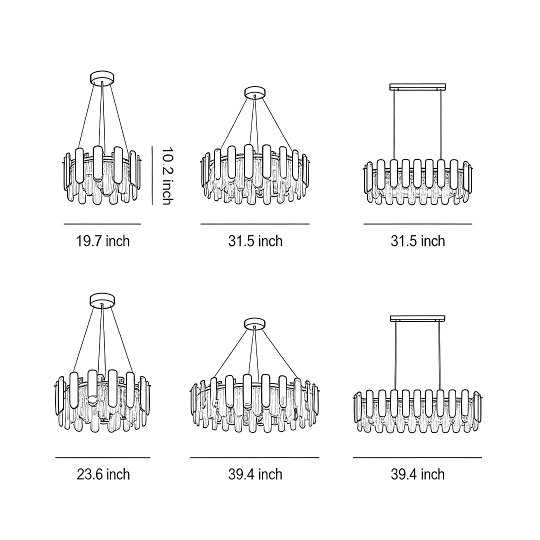 Product size chart of five specifications of contemporary crystal chandeliers