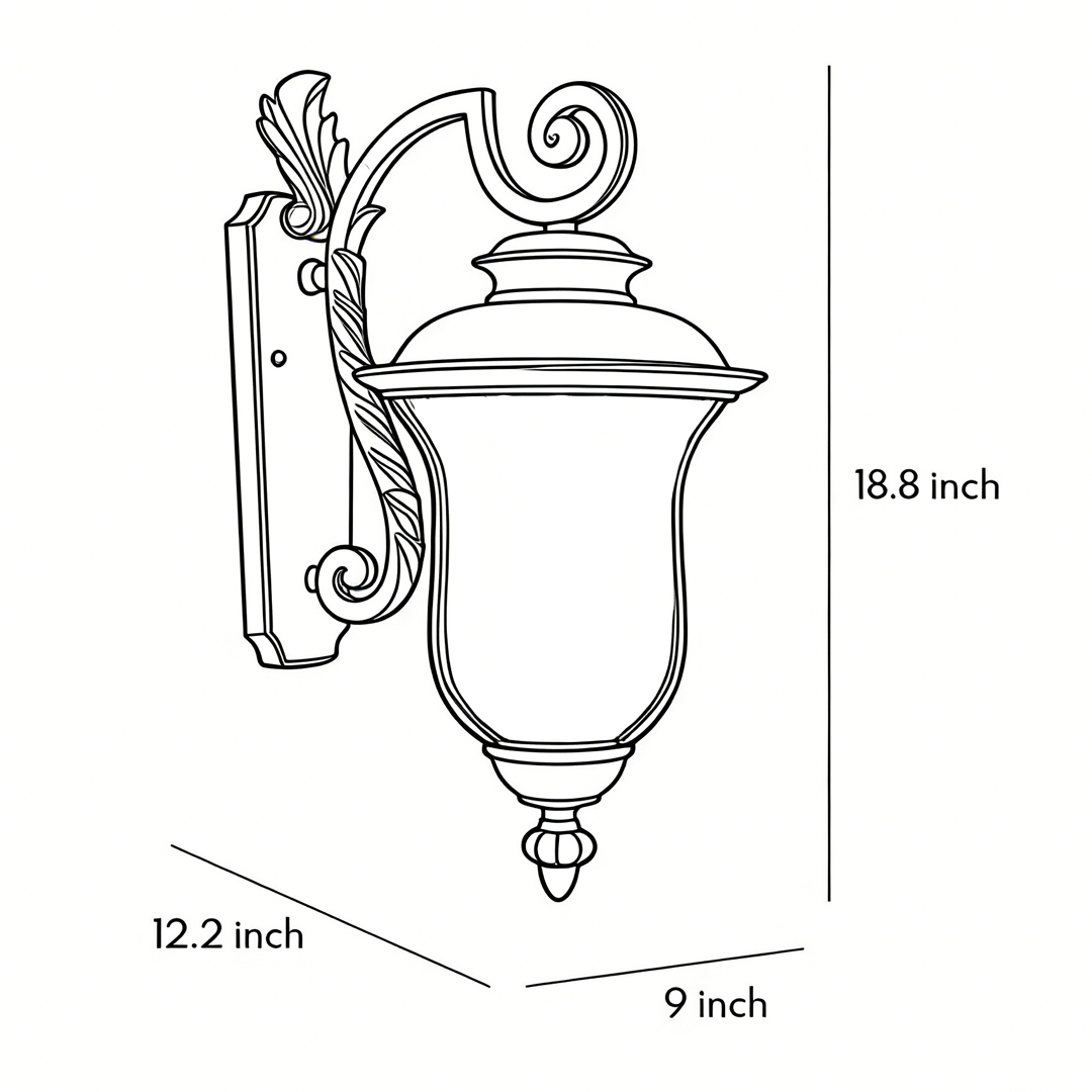 Product size chart of black exterior wall light 18.8inch*12.2inch*9inch