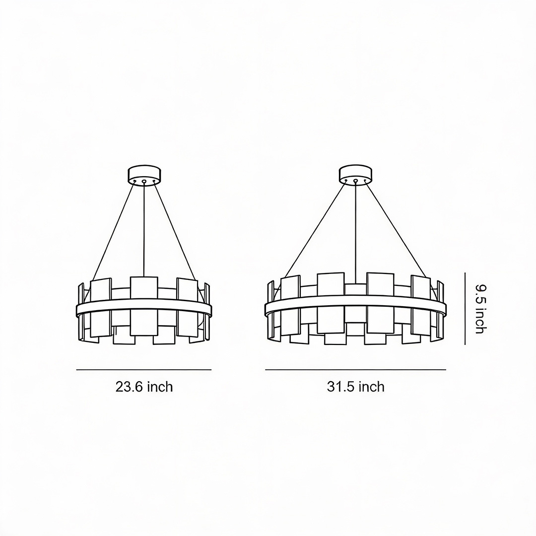 Product size drawings of two specifications of copper modern chandelier