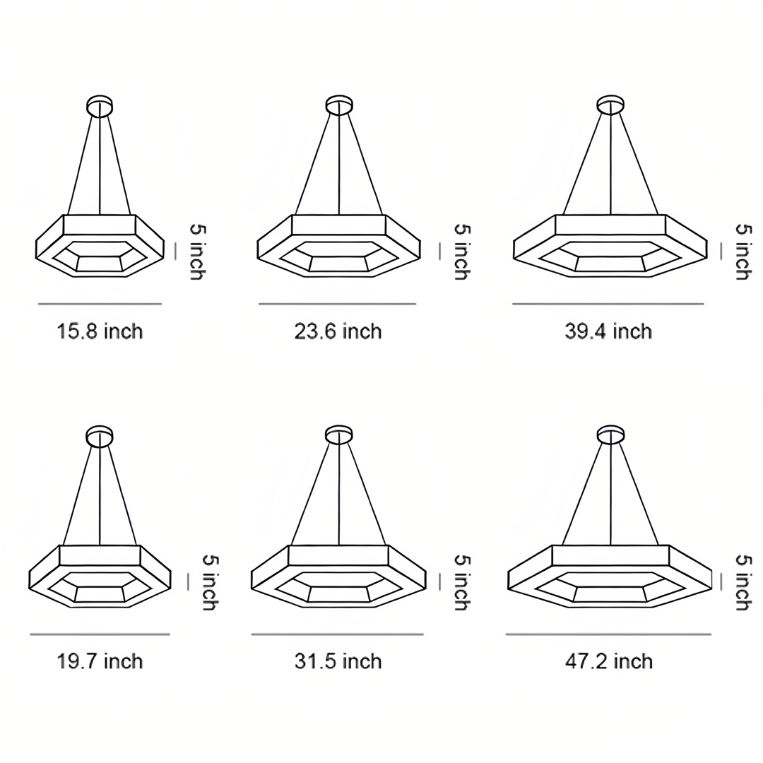 Product size chart of six specifications of modern geometric chandelier