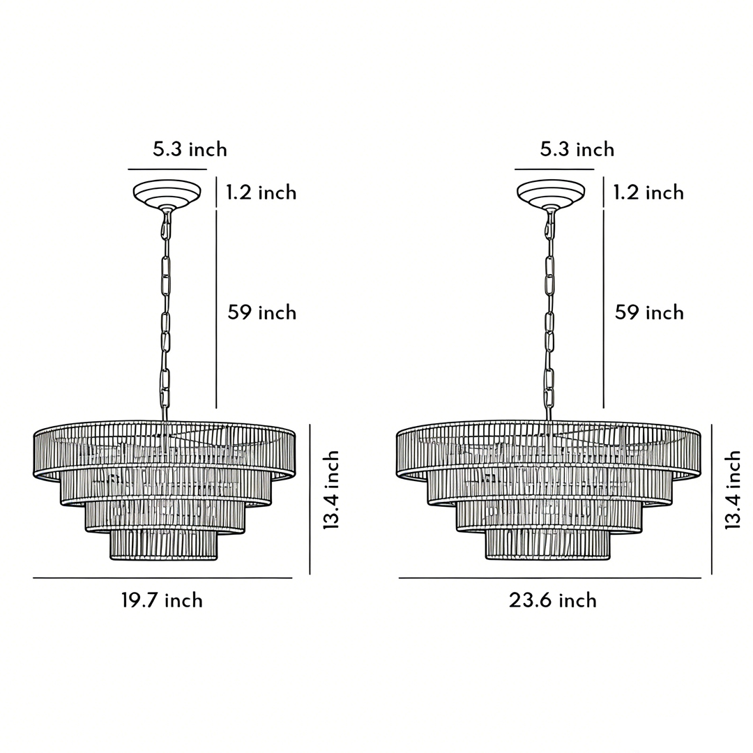 Product size chart of two specifications of japanese style chandeliers
