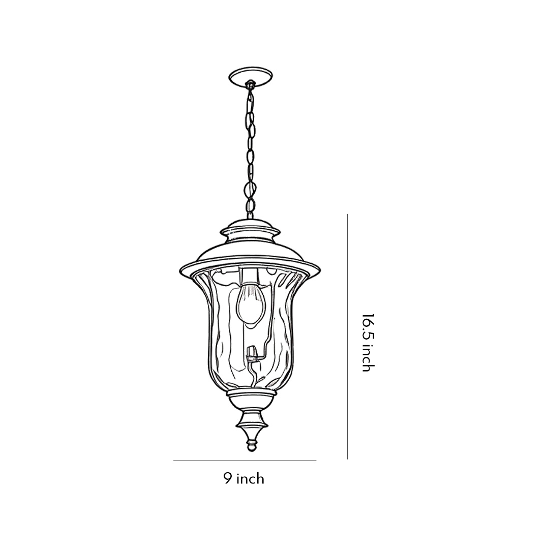 Product dimension drawing of industrial metal pendant light 9inch*16.5inch