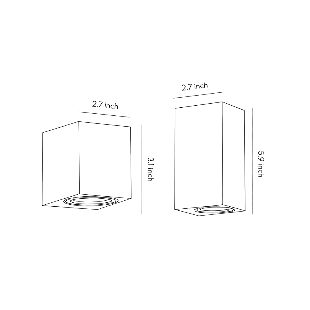 Dimension drawings of two product structures for outdoor up and down wall lights