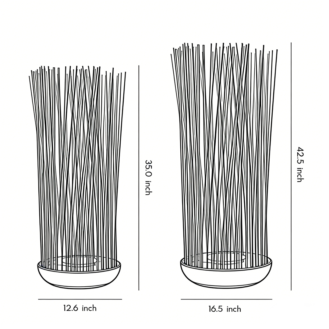 Product size diagrams for two specifications of Reeds outdoor LED floor lamp