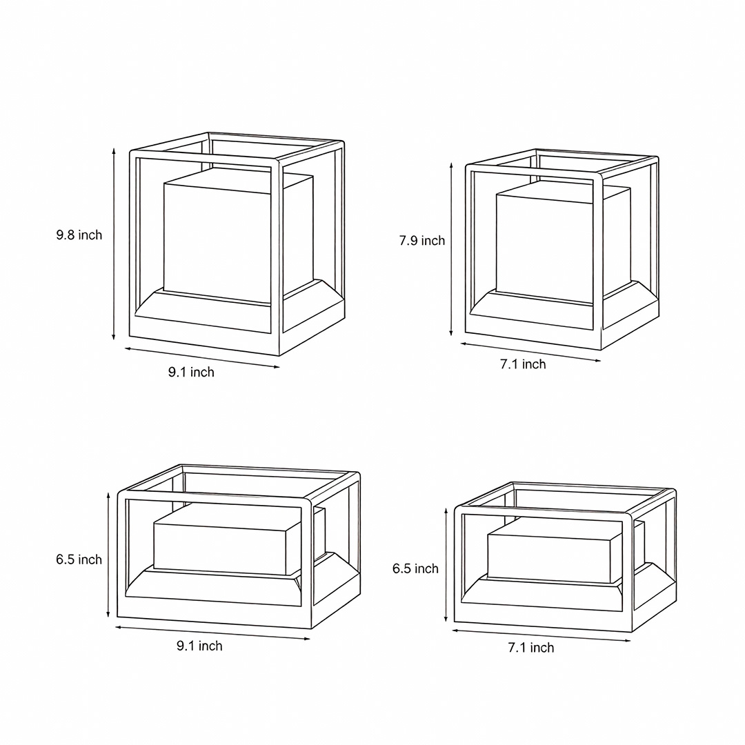 Four product structure dimension drawings for outdoor stone pillar lights