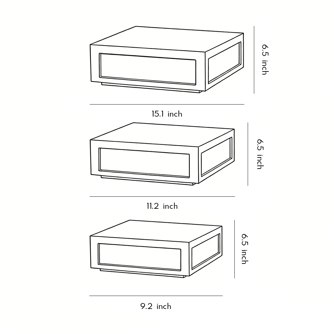 Three product structure dimension drawings for square pillar lights