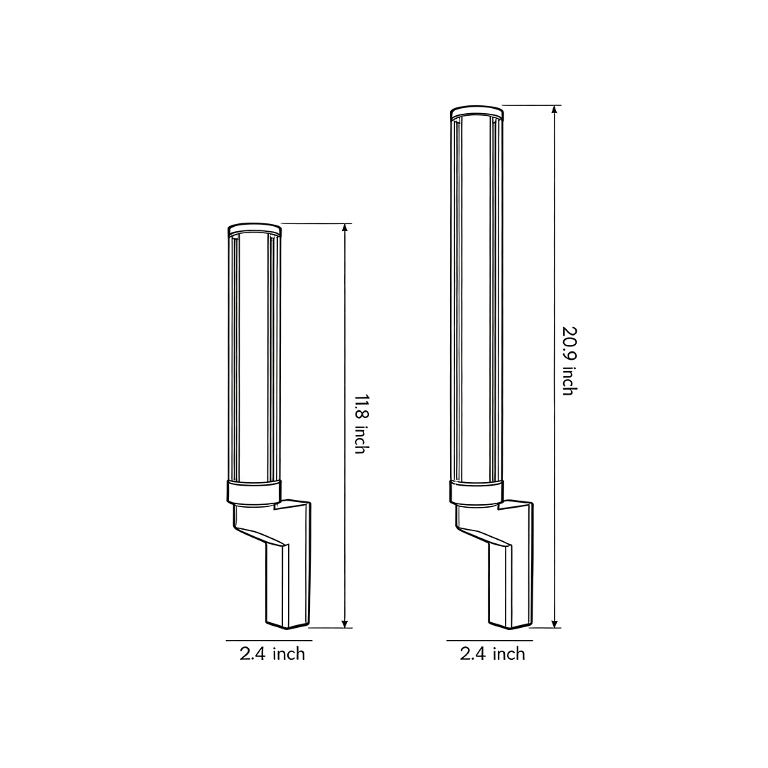 Product dimension diagrams for two specifications of modern outdoor sconces