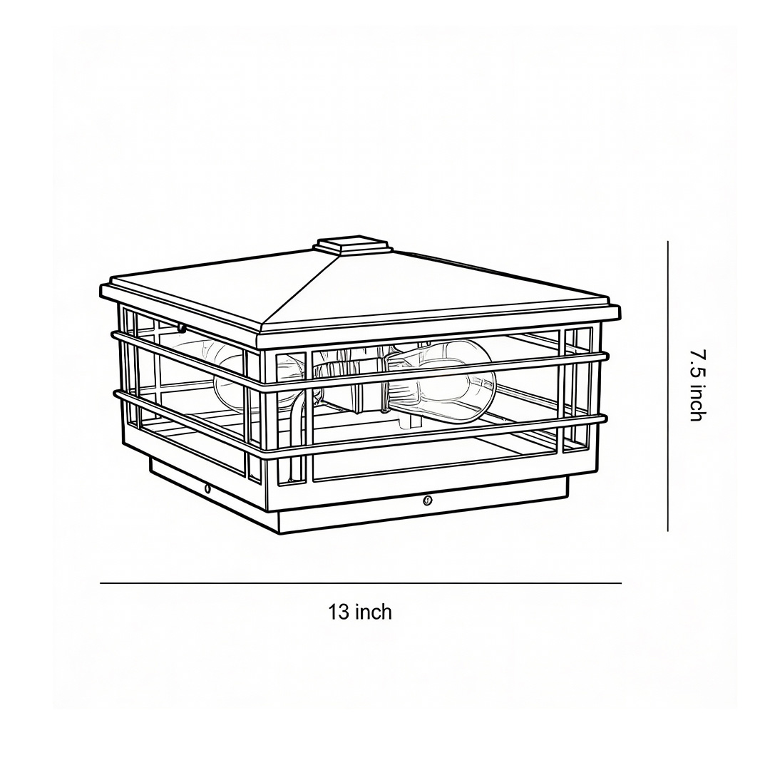 Product size diagrams for outdoor pillar lights 7.5inch*13inch