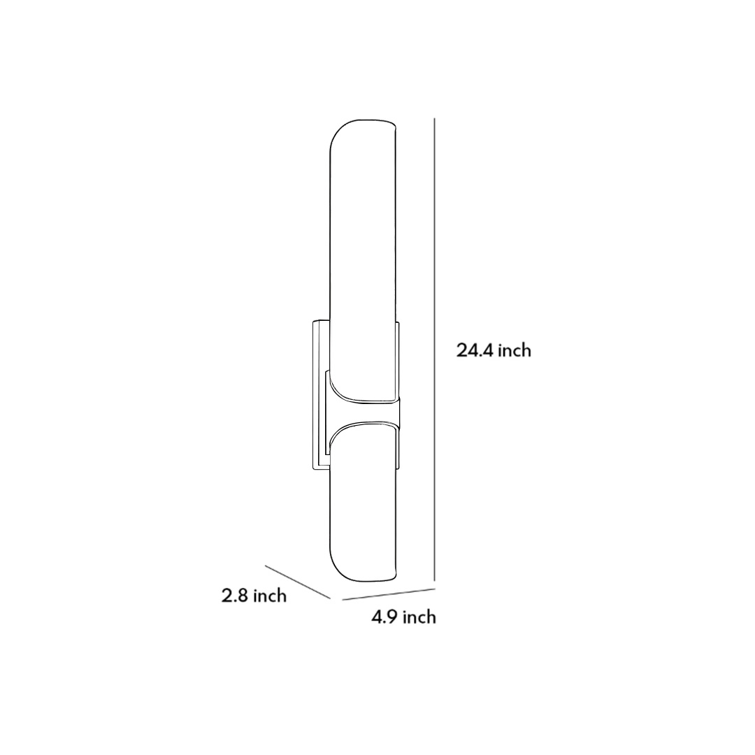 Product size diagrams for contemporary black outdoor wall lights 4.9inch*2.8inch*24.4inch