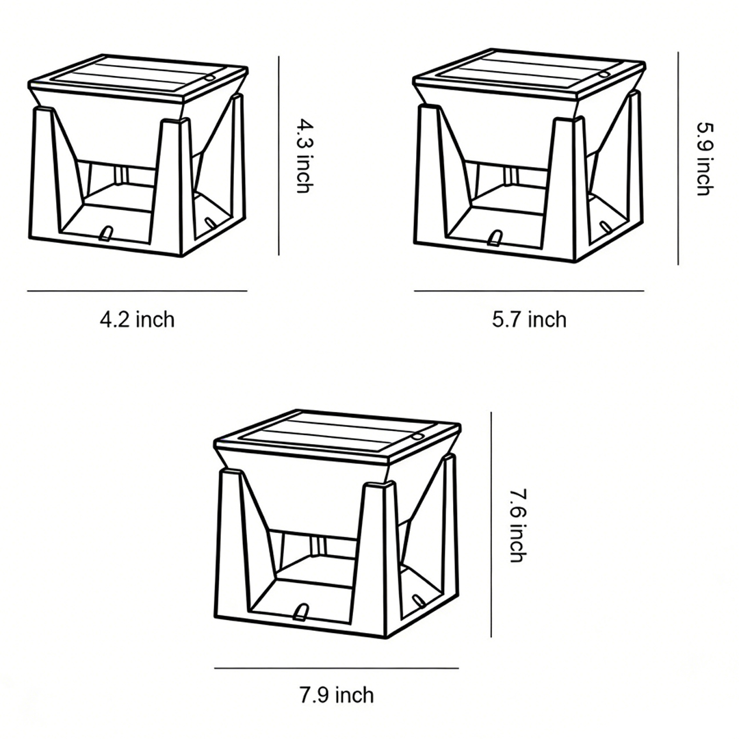 Product size diagrams for three specifications of bollard outdoor lighting