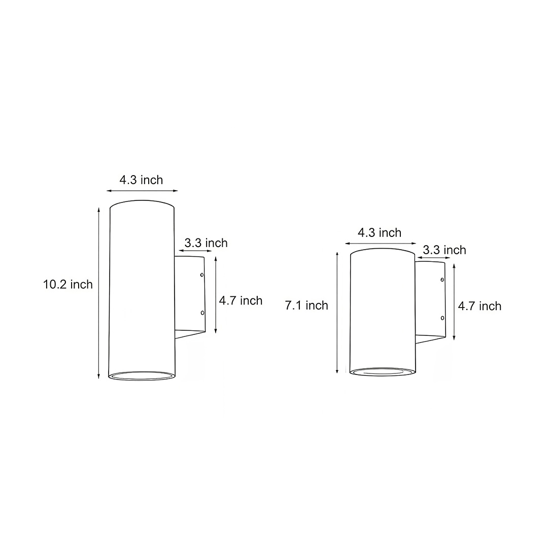 Dimension drawings of two product structures for up-down wall lights