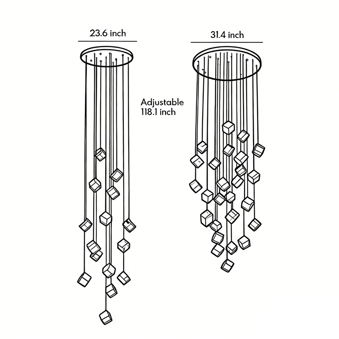 Product dimension diagrams for two specifications of stairs chandelier