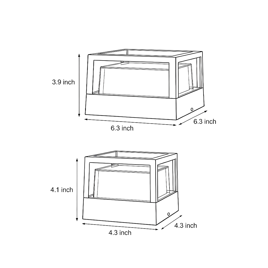 Two product structure dimension drawings for square pillar lights