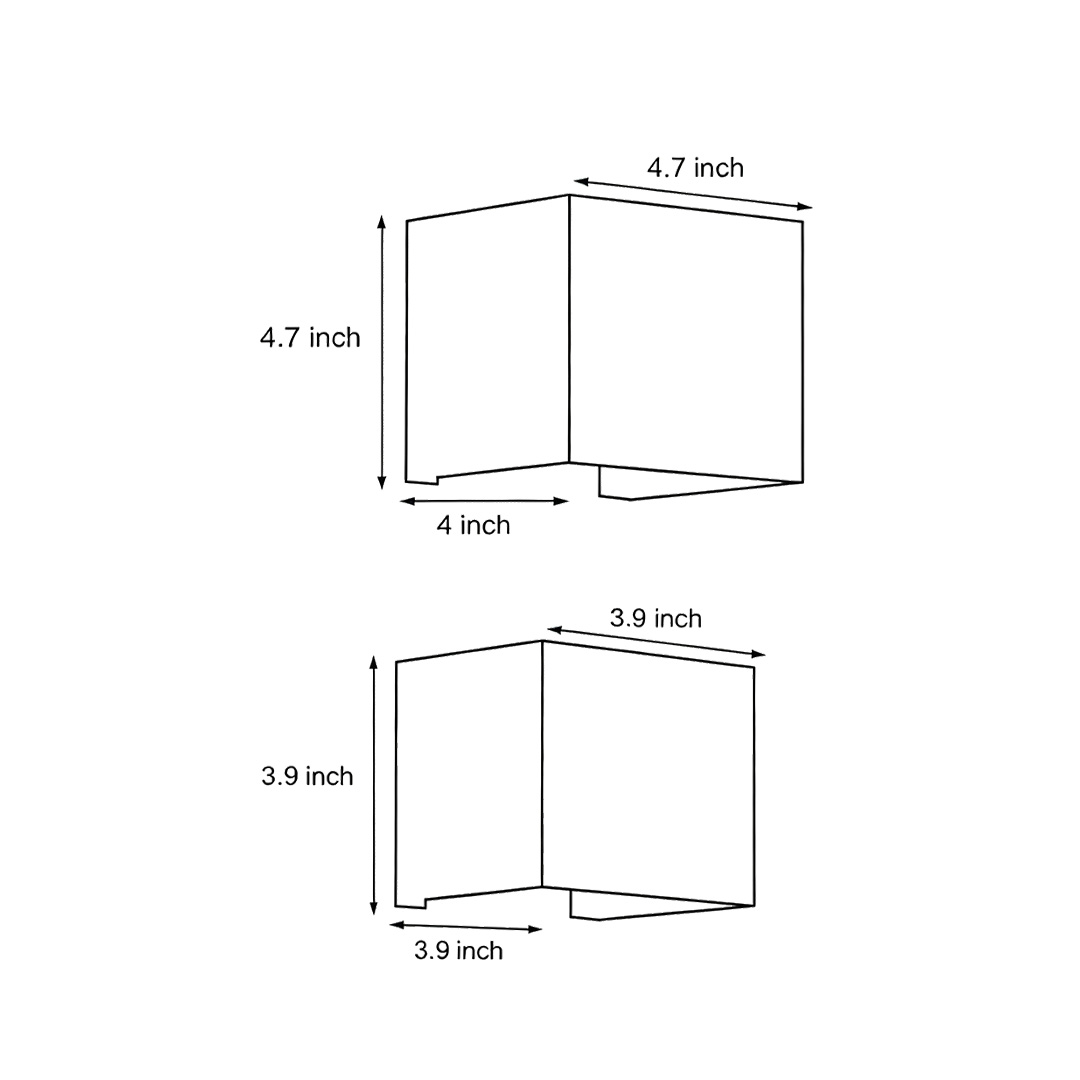 Two product structure dimension drawings for outdoor up-down wall lights