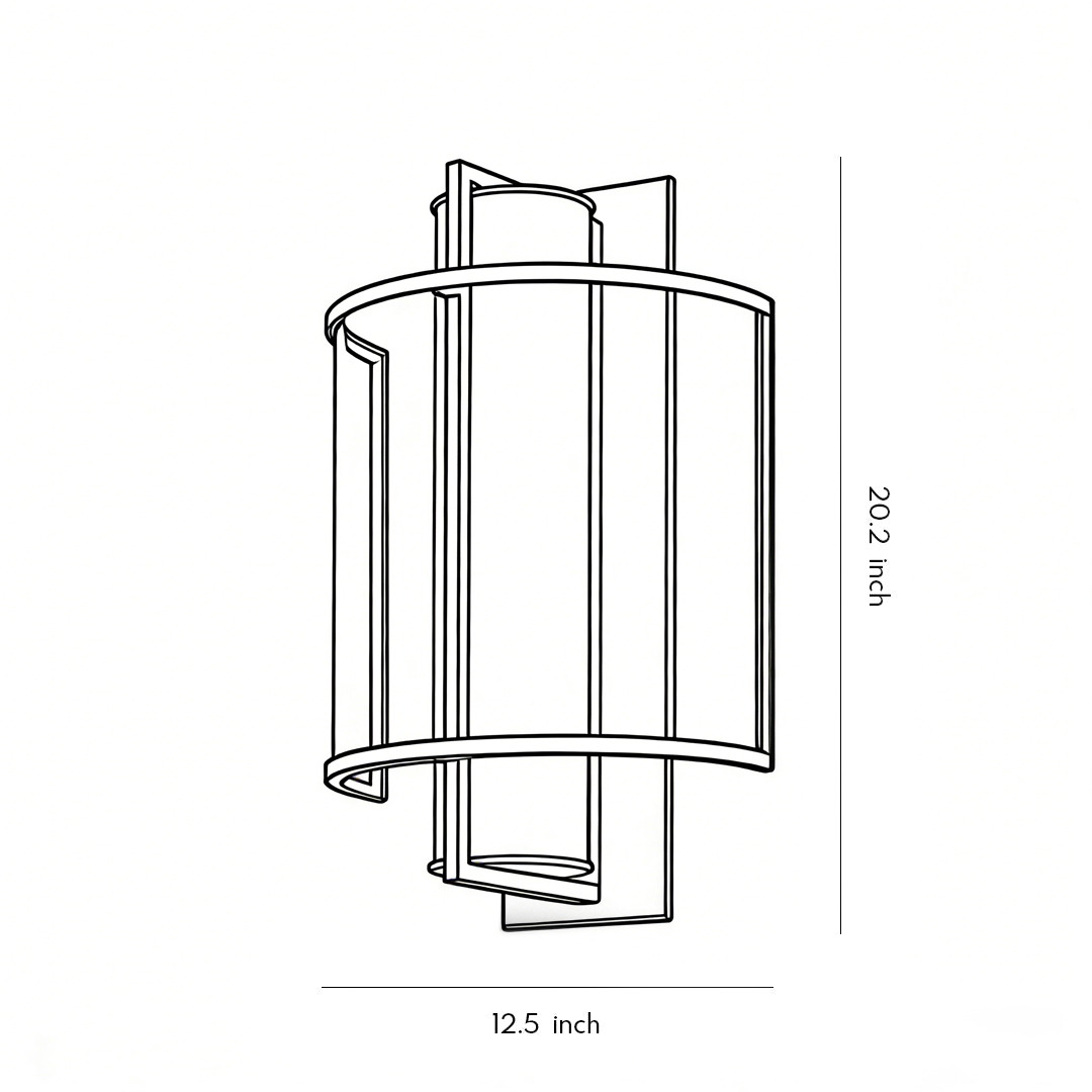 Product dimension diagrams for outdoor wall-mounted lighting 20.2inch*12.5inch