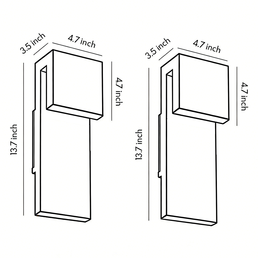 Product dimension diagrams for two specifications of outdoor light industrial wall
