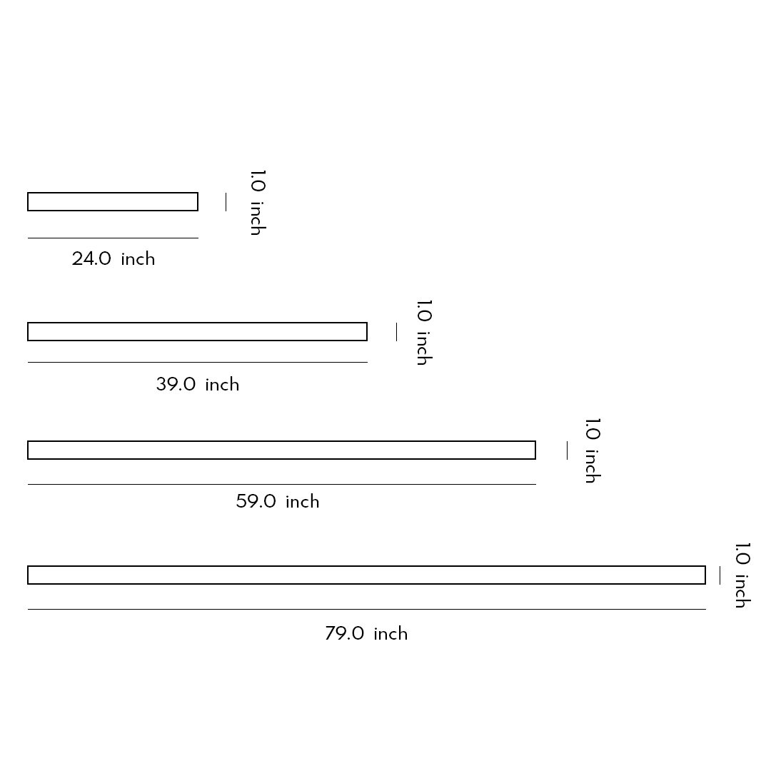 Product dimension diagrams for five specifications of modern linear wall sconces