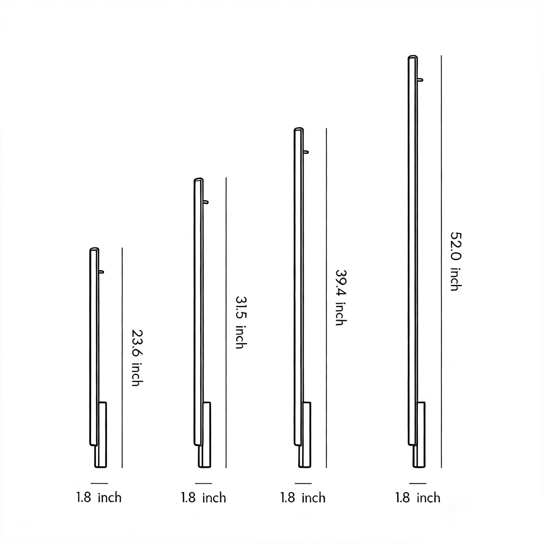 Product dimension diagrams for four specifications of outdoor wall-mounted lighting