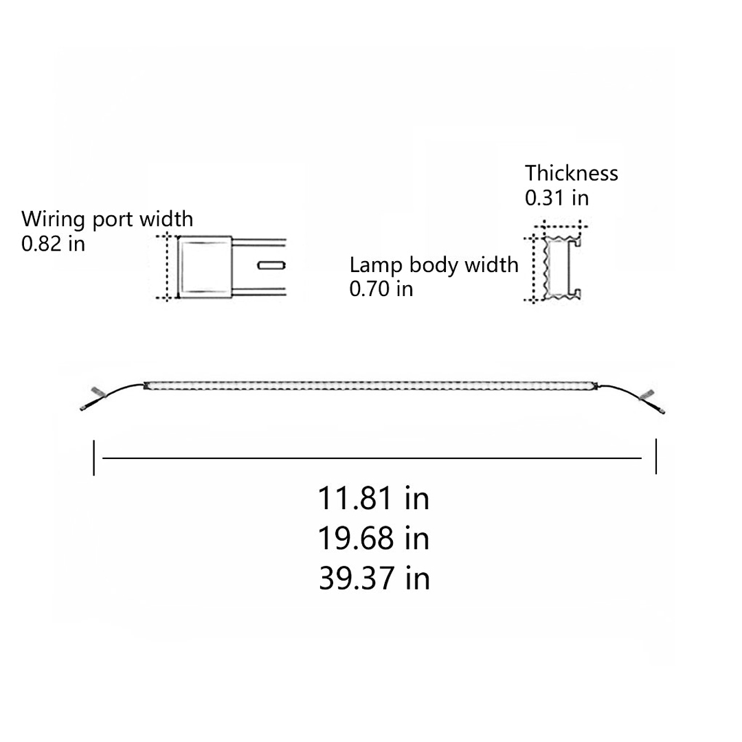 Product dimension drawings for exterior LED step lights 0.82inch*(11.81inch / 19.68inch / 39.37inch)